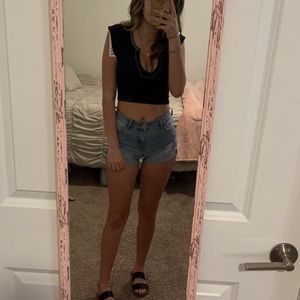 A black cropped t-shirt